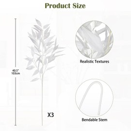 DILATATA 32 inch White Artificial Eucalyptus Spray Fall Eucalyptus Leaves Autumn Leaf Branches Faux Fall Stems for Floral Arrangement Autumn Festival Thanksgiving Decor