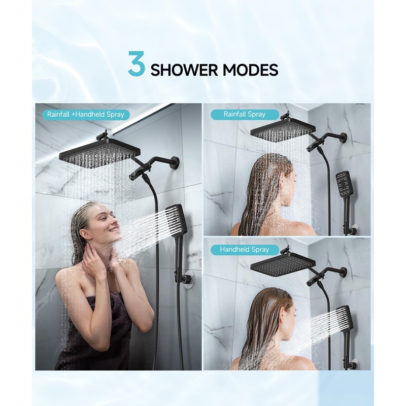 Rain Shower Head with Handheld Spray Combo Set, Adjustable 12"