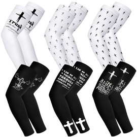 Jamntower 6 Pairs Faith Cross Arm Sleeve Christian Gifts Bulk Jesus Football Volleyball Compression Arm Sleeve for Youth Men(Black, White,M)