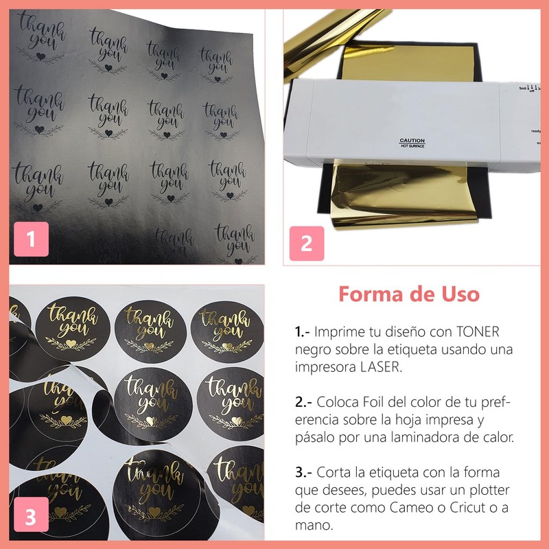Coolprints Papel Etiqueta Adhesiva uso Foil en Laminadora Tamaño Carta