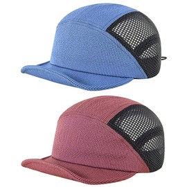COOLSOME 5 Panels Hat Quick Dry Drawstring Airy Breathable Flat Bill Cap Curled Roll-Brim hat (US, Numeric, 7, 7 3/8, mesh Light Blue |6cm Brim)