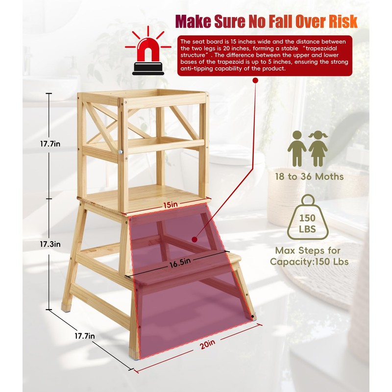 Toddler Tower,Kitchen Step Stool with CPC Certification,Sliding Anti-Fall Safety Bar,Solid