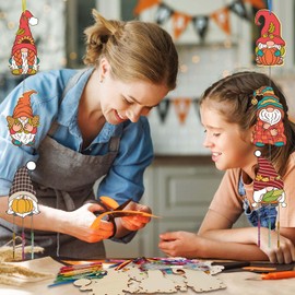 KATOOM 10 Pack Fall Crafts for Kids,DIY Fall Gnome Wind Chime Kit Unfinished Wooden Gnome Ornaments DIY Painting Craft for Boys Girls Thanksgiving Autumn Party Decoration