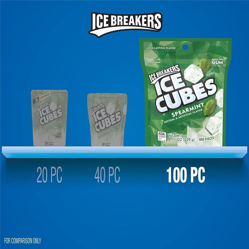 ICE BREAKERS Spearmint Cubes Sugar Free Chewing Gum Pouch, 8.11