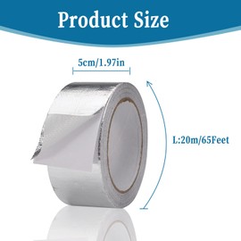 Bagentry Aluminum Foil Tape for Ductwork, 2" x 65 Ft Metal Duct Tape Heavy Duty Waterproof, High Temperature Silver Tape with Adhesive Backing for HVAC Dryer Vents Pipe Sealing Repair