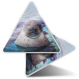 2 x Triangle Stickers 10 cm - Sleepy Seal Ocean Marine Fun Decals for Laptops,Tablets,Luggage,Scrap Booking,Fridges #14503