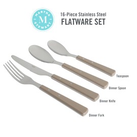 Martha Stewart Watercliffe 16 pc Flatware Set Stainless Steel w/ABS Handle - Warm Grey