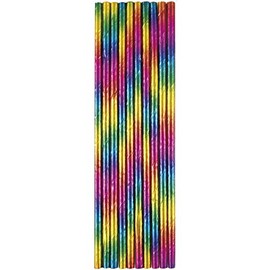 Unique Foil Rainbow Paper Straws (Pack of 10) - Eco-Friendly, Shimmering Metallic Design for Parties & Birthdays