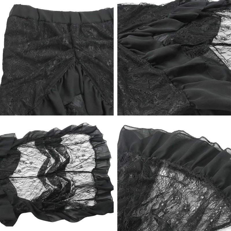 Women's Steampunk Gothic Black Lace Long Skirts - Pleated