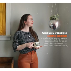 DADO Disco Ball Planter - Disco Planter for Indoor Plants- Disco Ball Plant Hanger - Unique Plant pots - Boho Disco Ball Hanging Planter - Planters for Indoor Plants (Silver, 8")