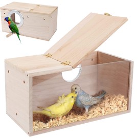 Bebochoi Parakeet Nesting Box Bird House Budgie Nesting Box Transparent Design Bird House Made of Natural Wood Small Bird Nest with Stand for Lovebirds Budgies Finch