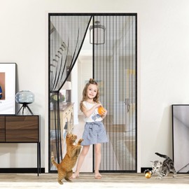Screen Magnetic Door Closure Heavy Duty,Self Sealing,King Kong Mesh Outdoor Partition:Bug-Blocking Privacy Screen for Patio,Garden,Pet & Kid Friendly - Easy Install/Black 32x80in