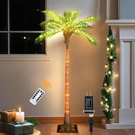 Artificial Palm Trees for Outdoors Pool Decorations, Artificial Trees for Home Decor Indoor, Lighted Trees for Tiki Bar Holiday Christmas Patio, Remote Control 4.6FT 110 LED