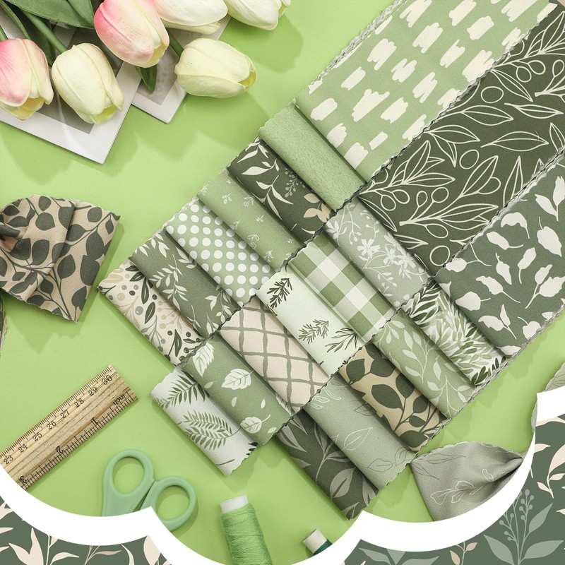 Hosuly 40 Pcs Sage Green Fabric Greenery Fabric for Rug
