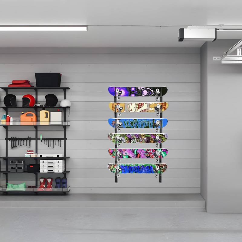 Skateboard Rack-6-Tier Skateboard Wall Mount & Snowboard Rack –Snowboard Wall