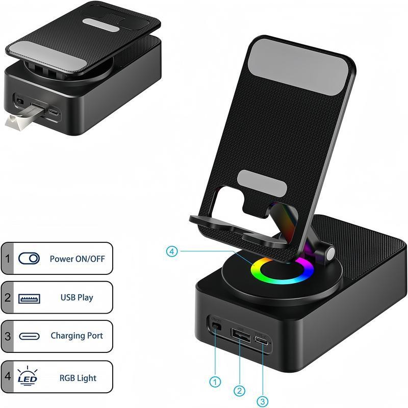 Wireless Audio Bluetooth Speaker 5in1 Phone Holder Emergency Rechargeable withColorful