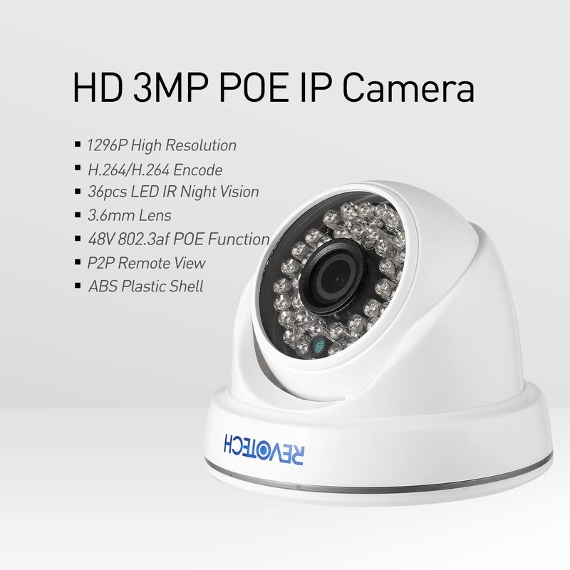 Revotech Dome Security POE IP Camera, HD 3MP Indoor CCTV