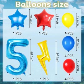 Geburtstagsdeko Jungen 5 Jahr, Luftballon 5. Geburtstag Blau, Lightning Luftballons, Blitz Folienballon, Blitz Folie Luftballons, Cartoon Luftballon, Aluminiumfolie Luftballon