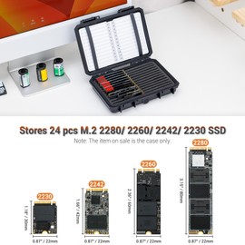 High Capacity 24 Slots M.2 2280 2260 2242 2240 2230 Case, Sturdy M.2 NVMe SSD Card Case with Label & Notepaper, Water-Resistant & Shockproof M.2 2280 SSD Holder Vertical Style M.2 Drive Organizer Box