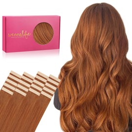 WENNALIFE Tape in Hair Extensions Human Hair 20pcs 50g 20 Inch Dirty Ginger Real Human Hair Extensions for Women Hair Extensions Tape for Women Rallonge Cheveux Humain Naturel