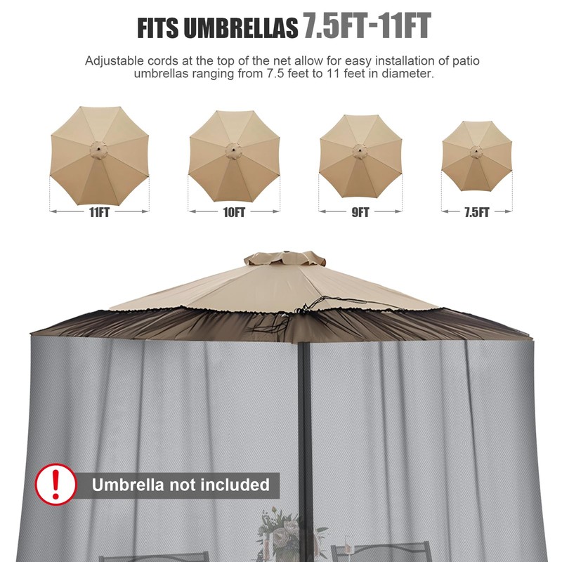 Moutosne 9-11 FT Umbrella Net for Outdoor Umbrella, Universal Hanging