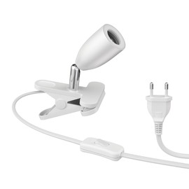 ledscom.de LIK Clamp Light, Matte White, 1x E27 Max. 60 W, Clamp Lighting, Desk Light, Rubber Mounting, Scratch-Free, Accent Lighting, Flexspot, Residue-Free, Reading Light, Bed Light