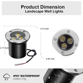 AHSELLUS 4 Pack Low Voltage LED Landscape Lights - 3W 12V/24V IP67 Waterproof In-Ground Well Lights with Convex Lens for Driveway, Garden, Pathway, Deck (Warm White 3000K) + 8 Wire Connectors Included