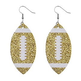 Leather Rugby Dangle Drop Earrings Colorful Glitter Faux Leather American Football Earrings for Women-Gold