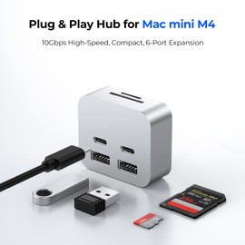 GIISSMO Mac mini M4 Dock, MiniPack Expansion Dock, 6-in-1 Aluminum Mac mini M4 Hub with 2xUSB A 10Gbps, 2xUSB C 10Gbps, SD/TF Card Readers with High-Speed Data Transfer & Multi-Device Connectivity