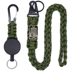 cibtdtl 2 Pcs Retractable Keychain, Heavy Duty Carabiner Badge Holder with Extendable ID Clip Reel, USA Flag Paracord Lanyard, Steel Cable & Parachute Rope Necklace