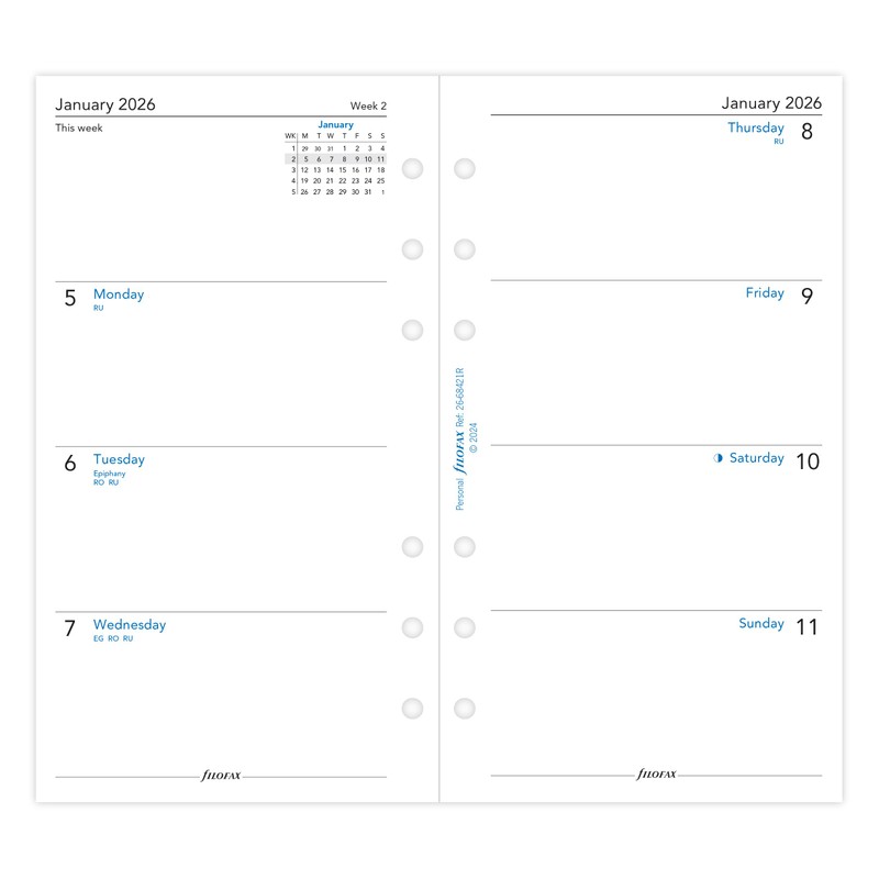 Filofax Personal Week on two pages English recycled paper 2026