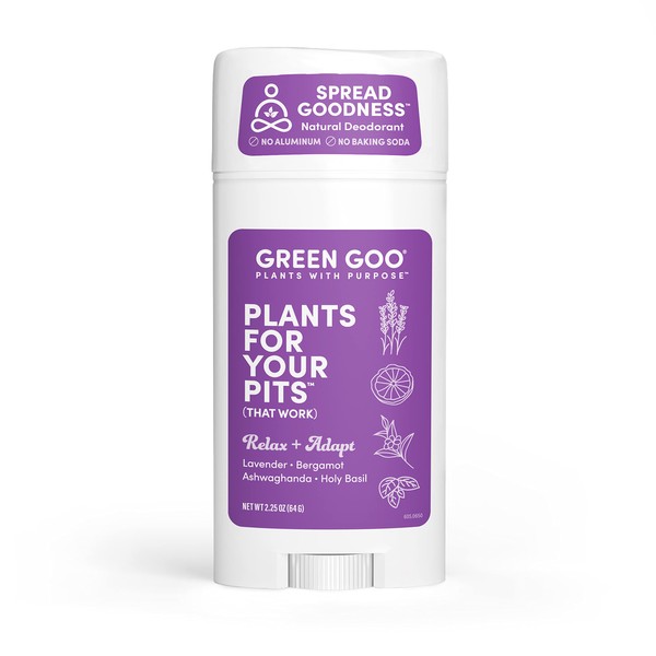 Green Goo Herbal Deodorant for Men and Women, Relax + Adapt with Lavender, Bergamot, Ashwagandha, and Holy Basil, 2.25 Ounce