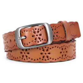Womens Leather Belt Casual Leather Ladies Belt for Jeans Pants Dress Hollow Flower Women Leather Belt with Solid Pin Buckle