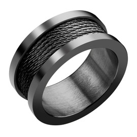 555Jewelry Cool Stainless Steel Ring for Men, Wide Rings for Men, Twisted Cable Inlay Men's Wedding Band, Wedding Bands for Men, Wide Black Ring for Men, Size R, Black