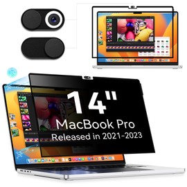 Protescreen MagicSuction Privacy Filter Compatible with MacBook Pro 14 Inch (2021-2024, M1, M2, M3, M4), 14.2 Inch Removable Anti Spy Glare Blue Light Mac Laptop Privacy Screen Protector Privacy