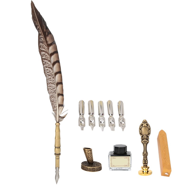 European Retro Stainless Steel Nibs Dip Writing Feather Pen Wax