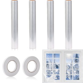 Frienda Window Insulation Kit for Winter, Each Roll 62 x 210" Indoor Window Plastic Insulation Kit with Double Sided Tape, Clear Shrink Window Covering Film(4 Roll)