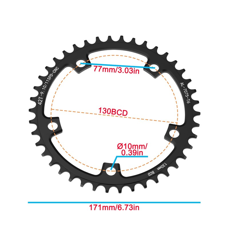 MechPort 42T 130BCD Road Bike Chainring for 7 8 9