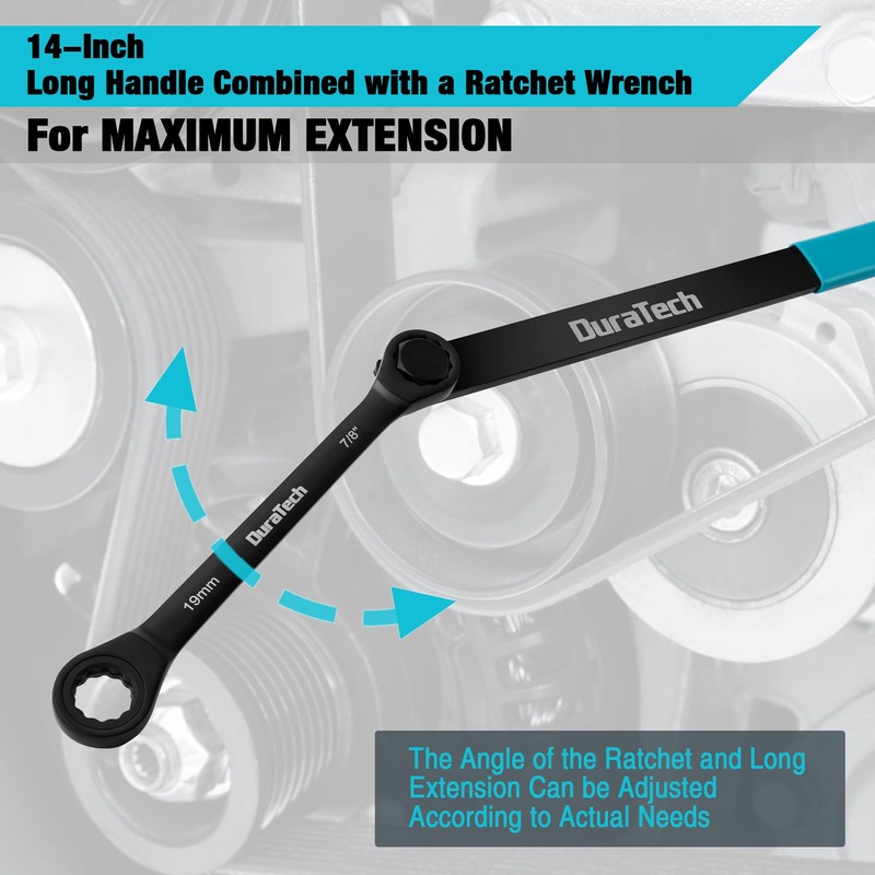 DURATECH 15-Piece Universal Ratcheting Serpentine Belt Tool Set, Belt Tensioner