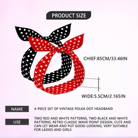 4 Pieces Retro Polka Dot Headbands Christmas Headbands Vintage Print Wire Headband Headwrap for Girls and Women