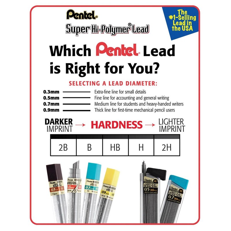 Pentel - Hi-Polymer Lead, 0.9 mm, Bold, B, Black, Sold