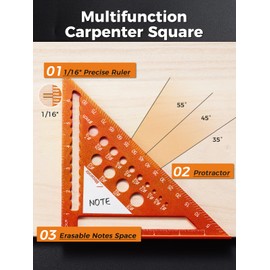 Mecurate 7-Inch Aluminum Alloy Rafter Square with 2-in-1 Carpentry Pencil - Durable Measuring and Marking Tool for Woodworking, Construction, and DIY Projects