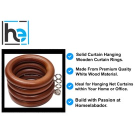 Natural Oak 45mm Wooden Curtain Pole Rings with Screw Eye Drapery Curtain Rings Rod Hanging Sliding Eyelet for 42mm Poles - Pack of 24 Rings.