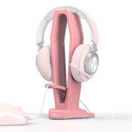 KIWIFOTOS 2-in-1 Headphone Stand for Girls, PC Gaming Headset Holder, Headphone Stand with Mouse Bungee, Desktop Headphone Hanger, Gaming Accessories - Pink