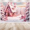 Christmas Gingerbread House Candy Backdrop Photography Pink Party Background (7X5FT)