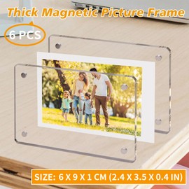 Zalizr 6 Pack Acrylic Magnetic Frames for Refrigerator, Clear Picture Frames for Mini Instant Photos, (2.4 x 3.5 x 0.4 INCH/6 x 9 x 1 CM) Wallet Size Photo Magnet Frame