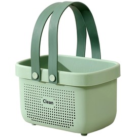 JiatuA Plastic Storage Basket with Handle Portable Shower Caddy Tote Organizer Basket Bin for Bathroom Kitchen Dorm Room Bedroom, Small Green