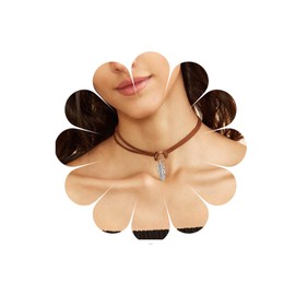 Allereya Vintage Layered Leather Necklace Silver Feather Pendant Necklace Choker Black Short Velvet Necklace Geometric Circle Choker Necklace Jewellery for Women and Girls (Black), Metal