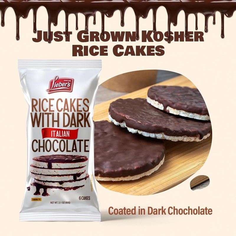 LIEBERS Dark Italian Chocolate Rice Cakes, Kosher, Gluten Free, 6