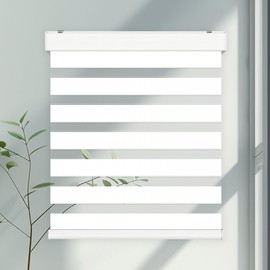 FOIRESOFT Noiseless+ Custom Cordless Light Filtering Zebra Blinds [Morning, Pure_White, W 47 x H 64 inch] Windows Sheer Shades for Day and Night Light Control, Gentle Moving Dual Layer